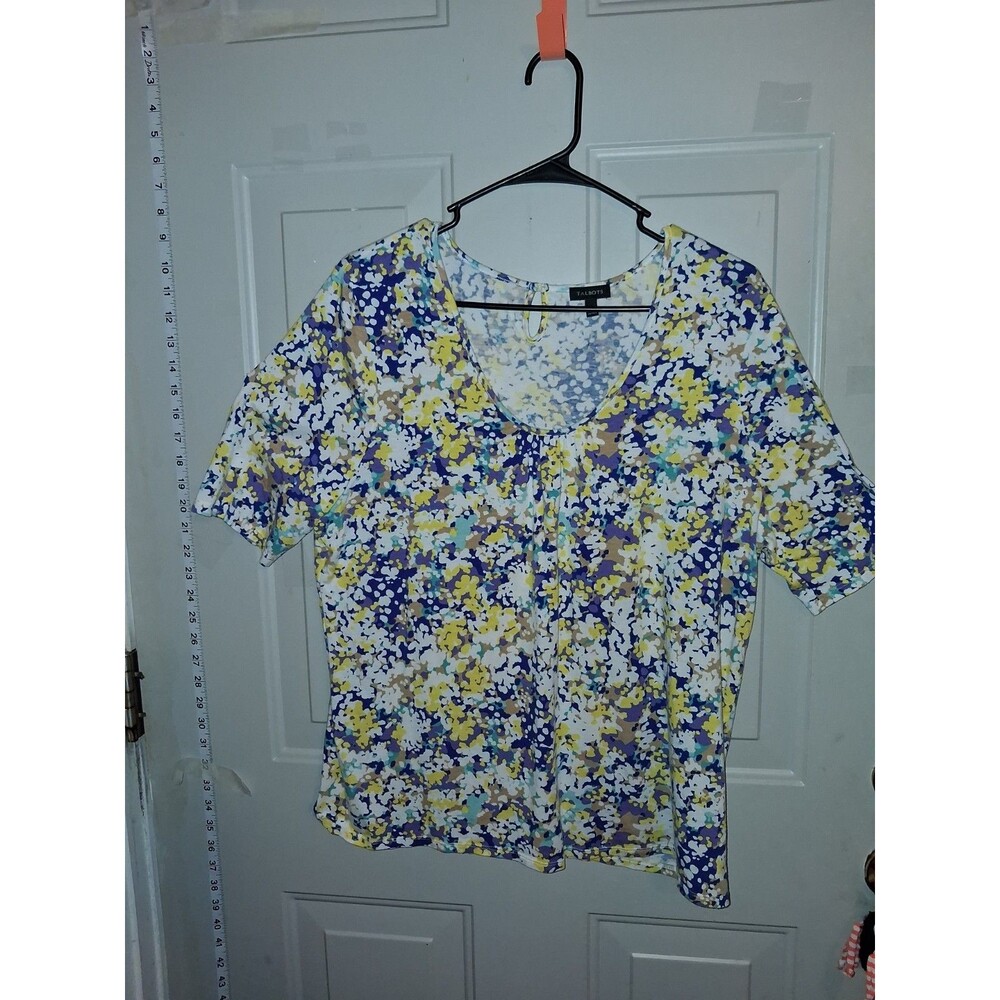Talbots Women's XL Multicolor Abstract Scoop Neck Short Sleeve Knit Top